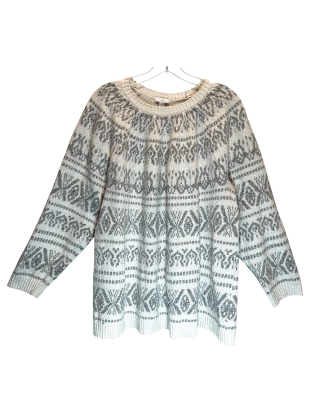 J. Jill Nordic Fair Isle Cream and Gray Cotton Blend Pullover Sweater - Size 2X